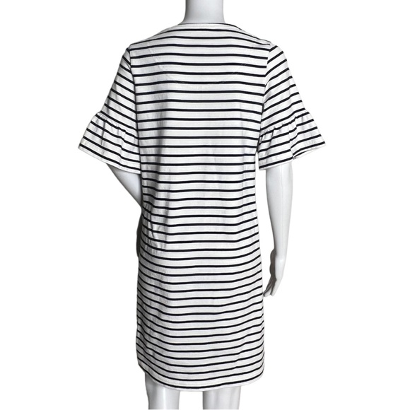 Joules Sienna Fluted Sleeve Dress Cream Navy Blue Striped Nautical Round Neck - Picture 3 of 8